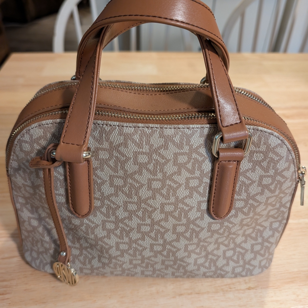 DKNY Beige and Brown Patterned Satchel